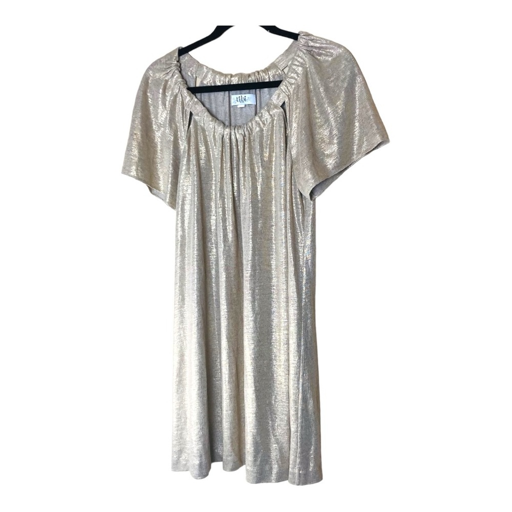 Tibi Gold Color Pullover Dress with Flutter Short Sleeve Size M